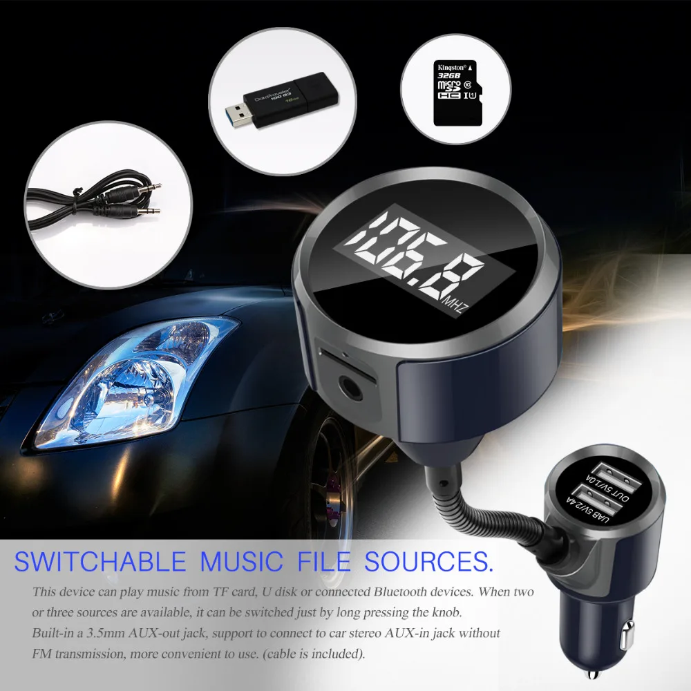 Onever Bluetooth 4 2 автомобильный комплект музыкальный плеер вращающийся fm-передатчик