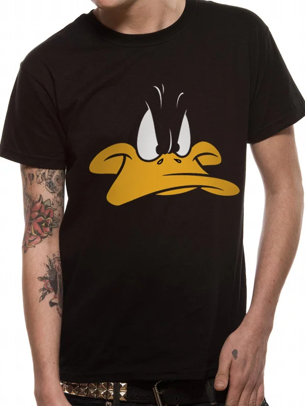 Looney Tunes-Даффи лицо Для мужчин среднего Футболка-черный футболка Homme смешные