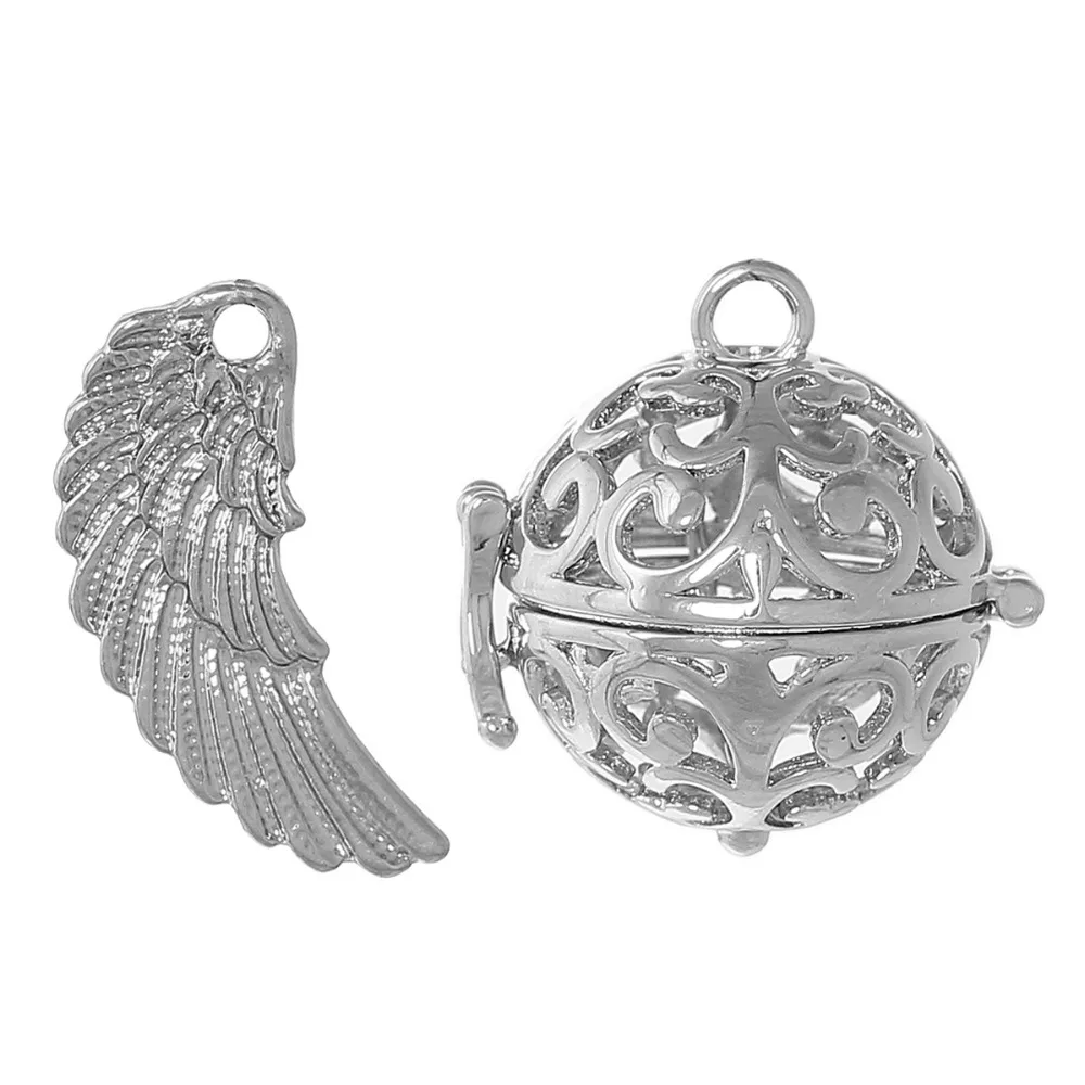 DoreenBeads медные Подвески в форме желаний круглые крылышки серебристого цвета полые