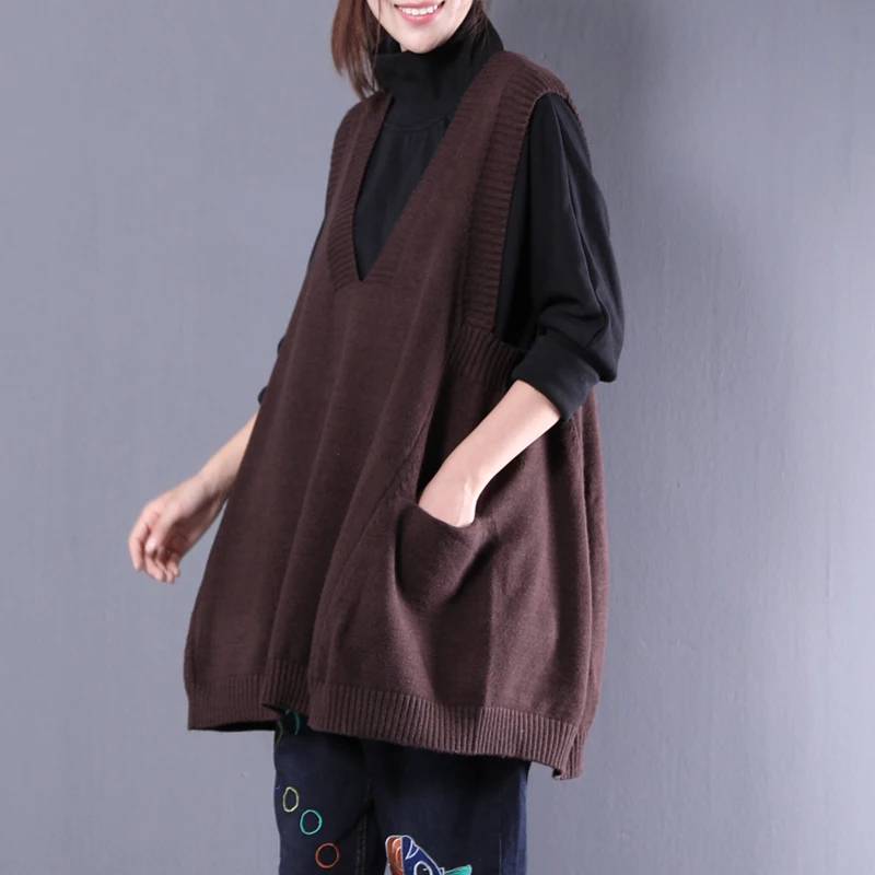 

2017 female new autumn and spring plus size sweater casual loose V-neck all-match loose vest
