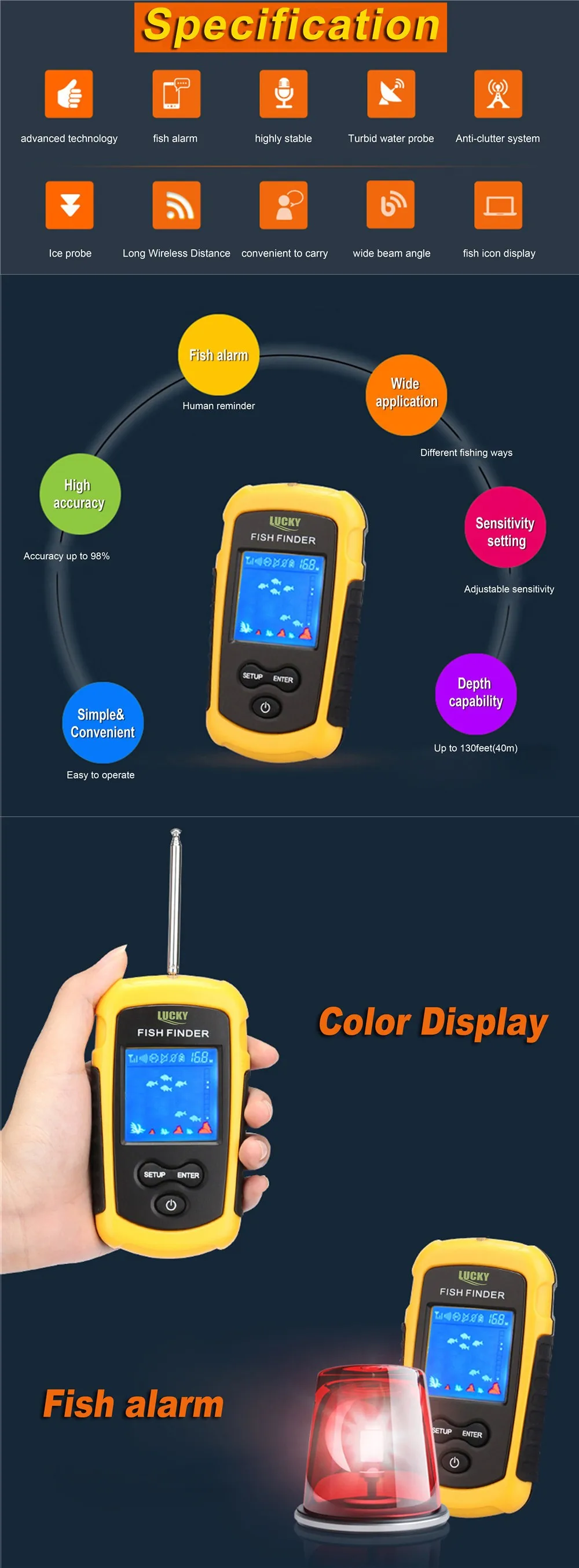 LUCKY Fishing finder эхолоты для рыбалки портативный эхолот беспроводной рыболовный датчик поиска глубины контур водонепроницаемый эхолот глубины