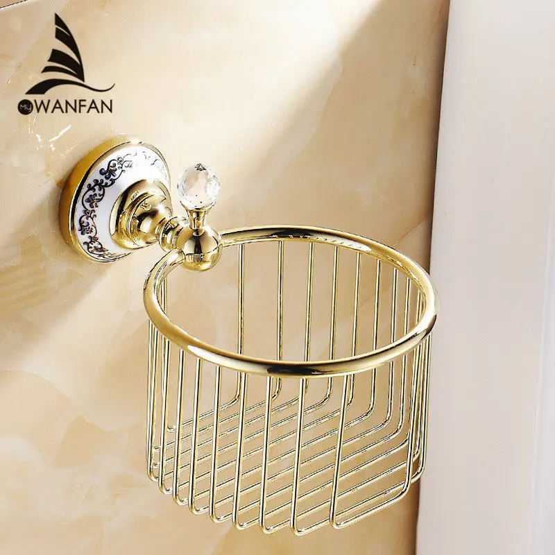 

Paper Holders Retro Wall Mounted Chrome Crystal Brass Finish Bathroom Accessories Paper Holder Sets Toilet Roll Holder 66313