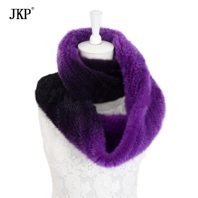 100% реальные вязаной норки Мех животных кольцо Шарфы для женщин модные градиент