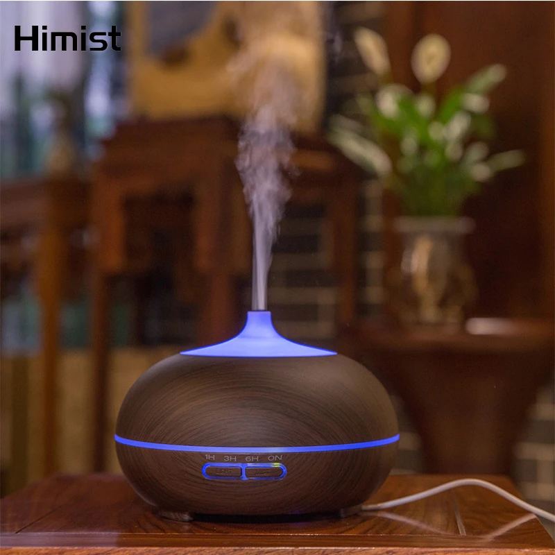 

300ml Ultrasonic Air Humidifier Aroma Essential Oil Diffuser with Wood Grain 7 Color Changing LED Lights for Home Office
