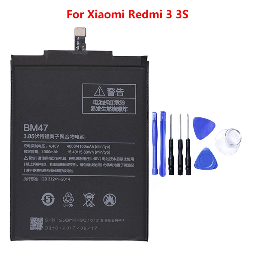Запасная батарея для Xiaomi Redmi 3 BM47 литий ионный аккумулятор большой емкости 4000 мАч