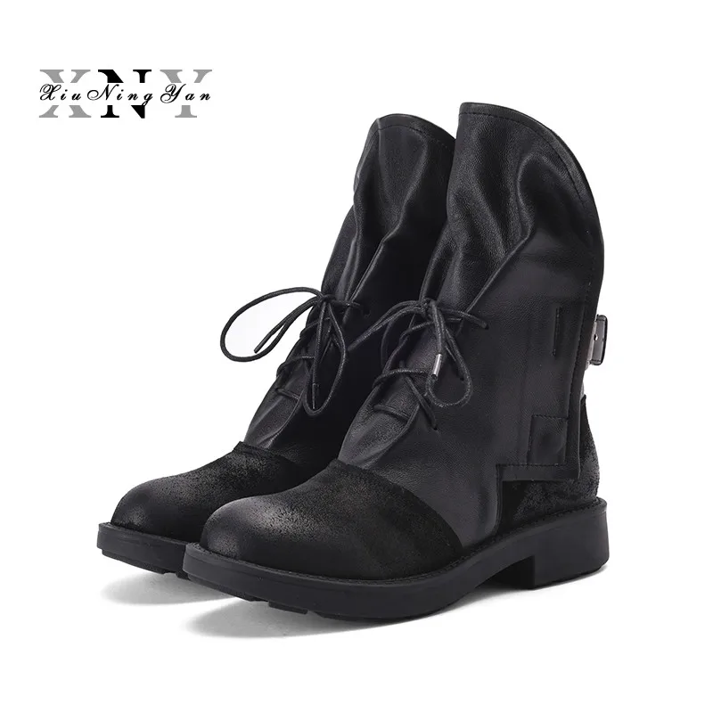 XiuNingYan/модные женские ботинки из коровьей замши сапоги до середины икры