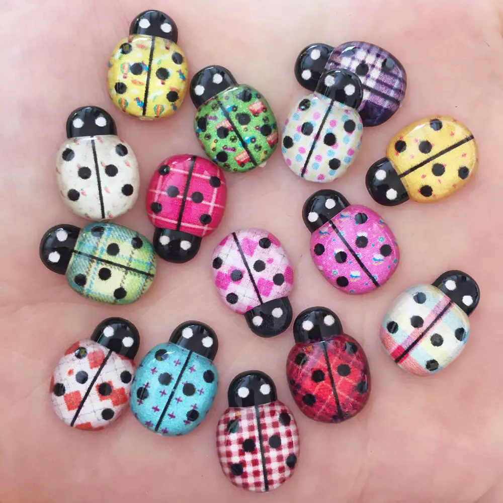 Новинка 40 шт микс Смола милый красочный Жук плоский задник горный хрусталь