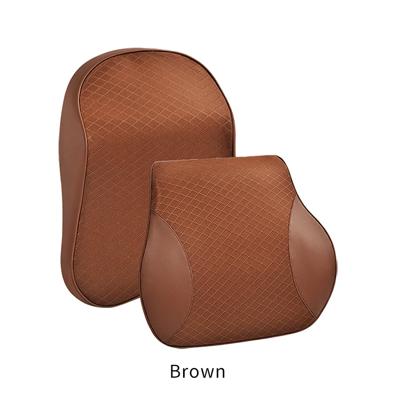 Set - Brown Автомобильная подушка для шеи и Сиденье Поддержка памяти подушка из мягкой пены подголовник из искусственной кожи - Цвет: Set - Brown
