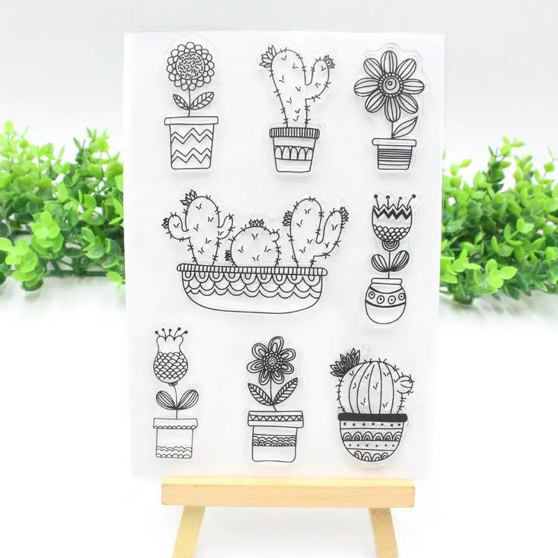 9-Cactus Счастливое растение прозрачные силиконовые штампы DIY тиснение для скрапбукинга карты искусство девушка леди дверь - Цвет: 9-Cactus