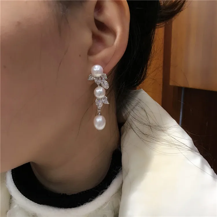Серьги подвески с натуральным пресноводным жемчугом|drop earrings|drop leaf earringsleaf drop earring |