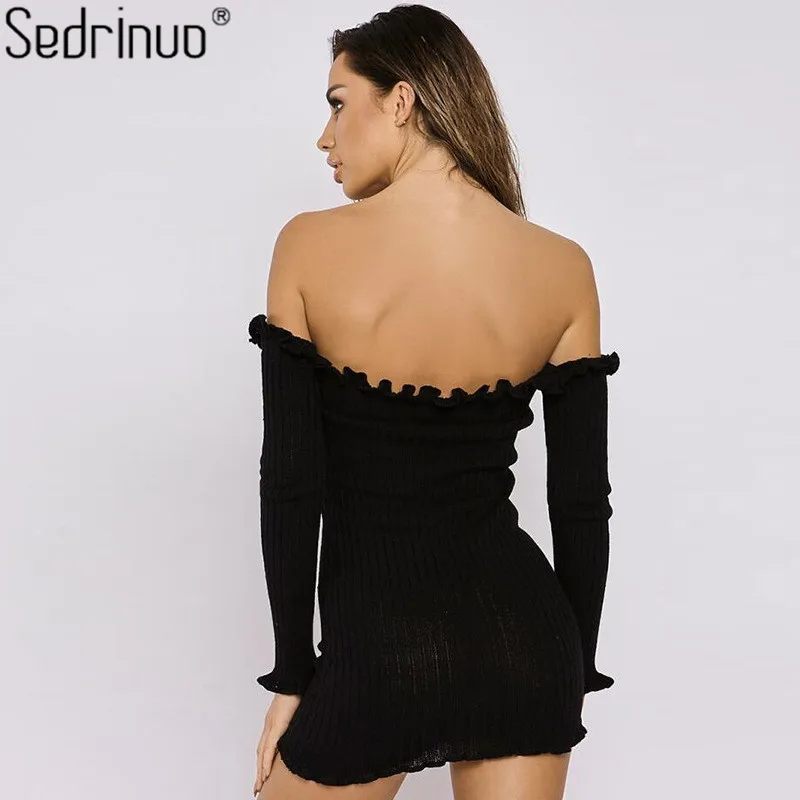 Женское платье Sedrinuo с открытыми плечами и длинным рукавом Осеннее модное