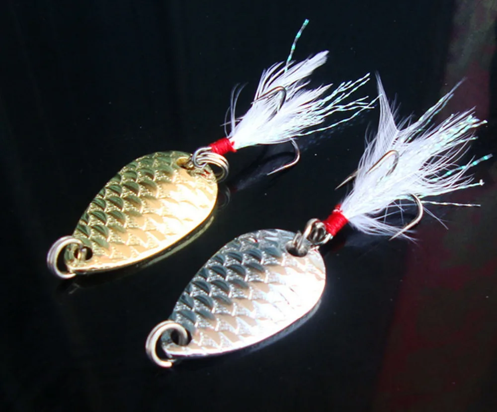 

10PCS Fishing lure spoon treble Feather baits Hook 9g