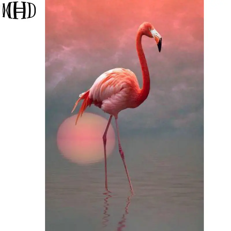 

DIY Diamond Embroidery Sunset Flamingo Full & Round 5d Diamond Painting Diamond Cross Stitch Mosaic Crystal Decoration Drawing
