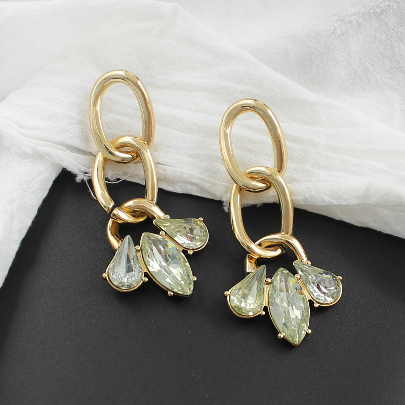 Золотая толстая цепь соединения мозаика три лепестка кристалл камень