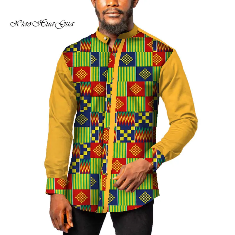 Dashiki Мужская ручная работа традиционный базин богатые топы Повседневная рубашка