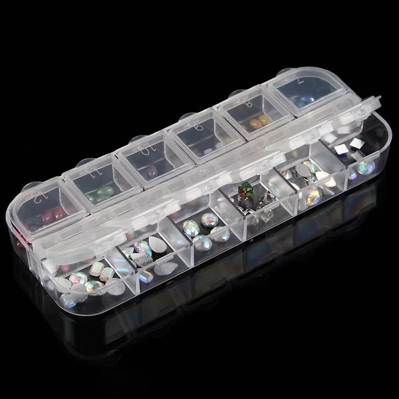 12 grids Clear Empty Plastic Storage Case Nail Art Decorations Rhinestone Beads Rivet Jewelry Box Container Manicure Accessory