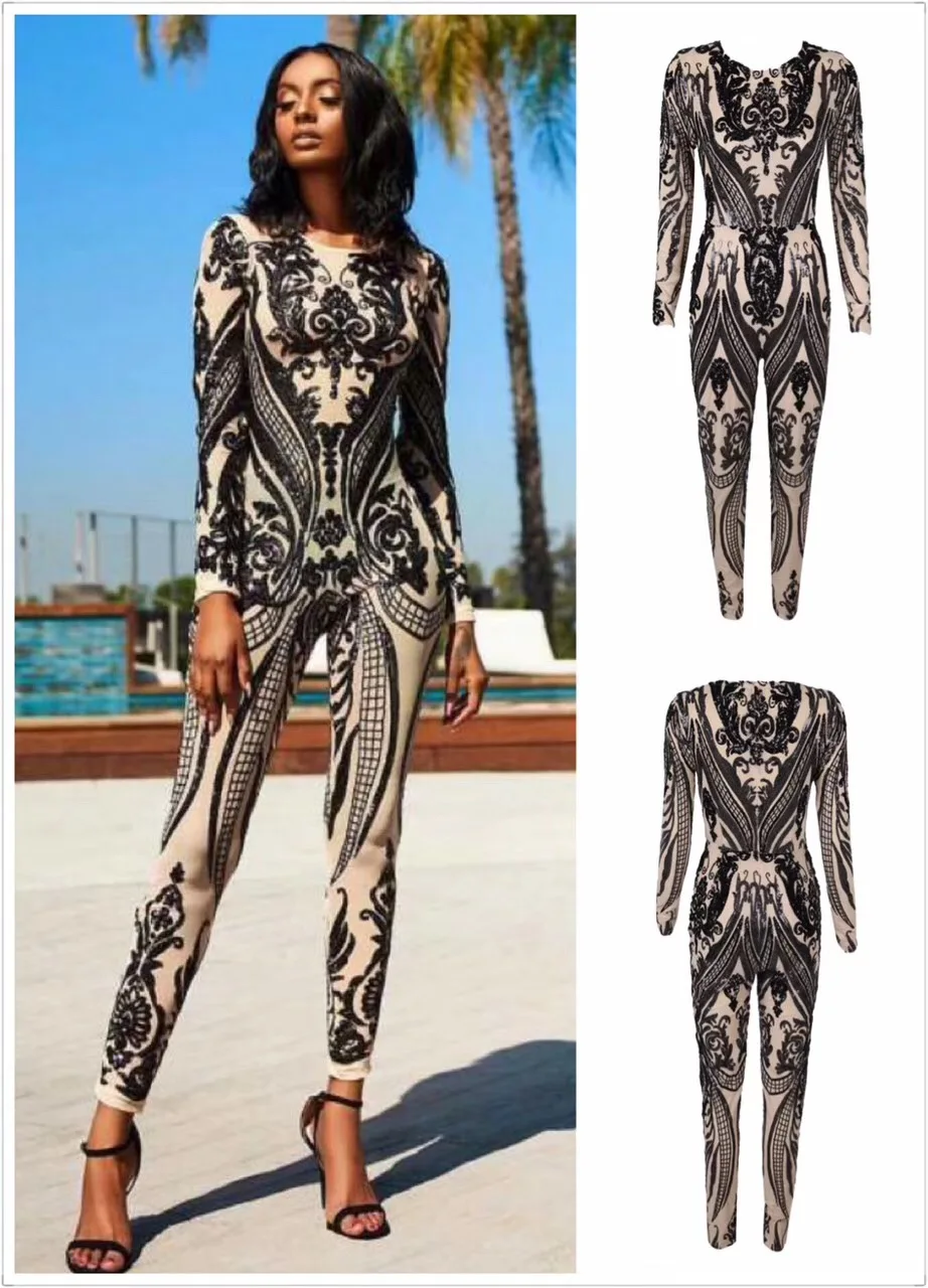 Женский черный комбинезон с круглым вырезом и длинным рукавом вязаный