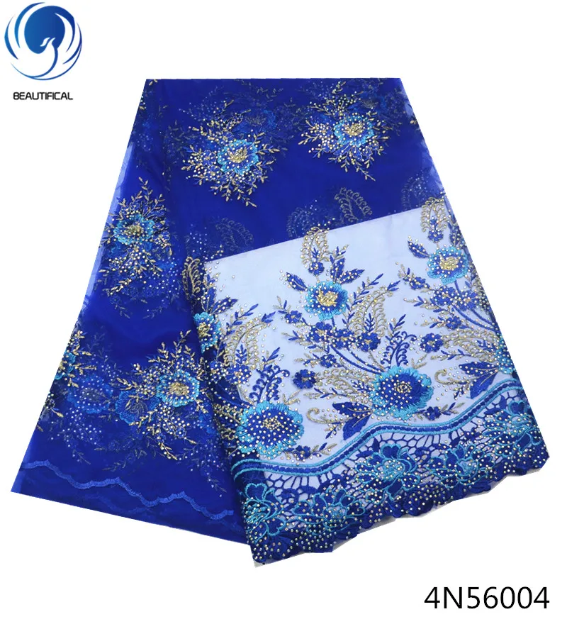 Beautifical royalblue Нигерия кружева 3d тюль ткань с камнями сетка вышивка кружевная Ткань