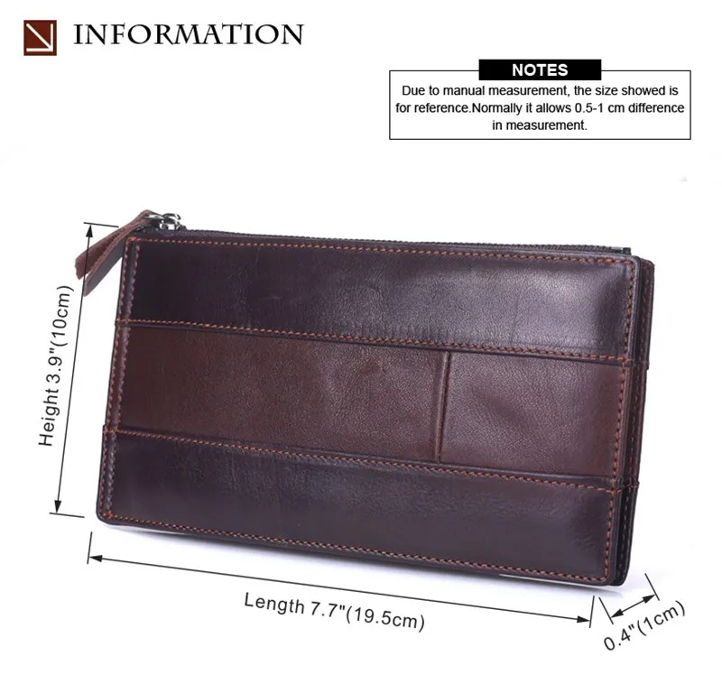 Quality Cowhide Men Clutch Wallets Genuine Leather Long Purses Business Large Capacity Wallet Zipper Pocket For Male