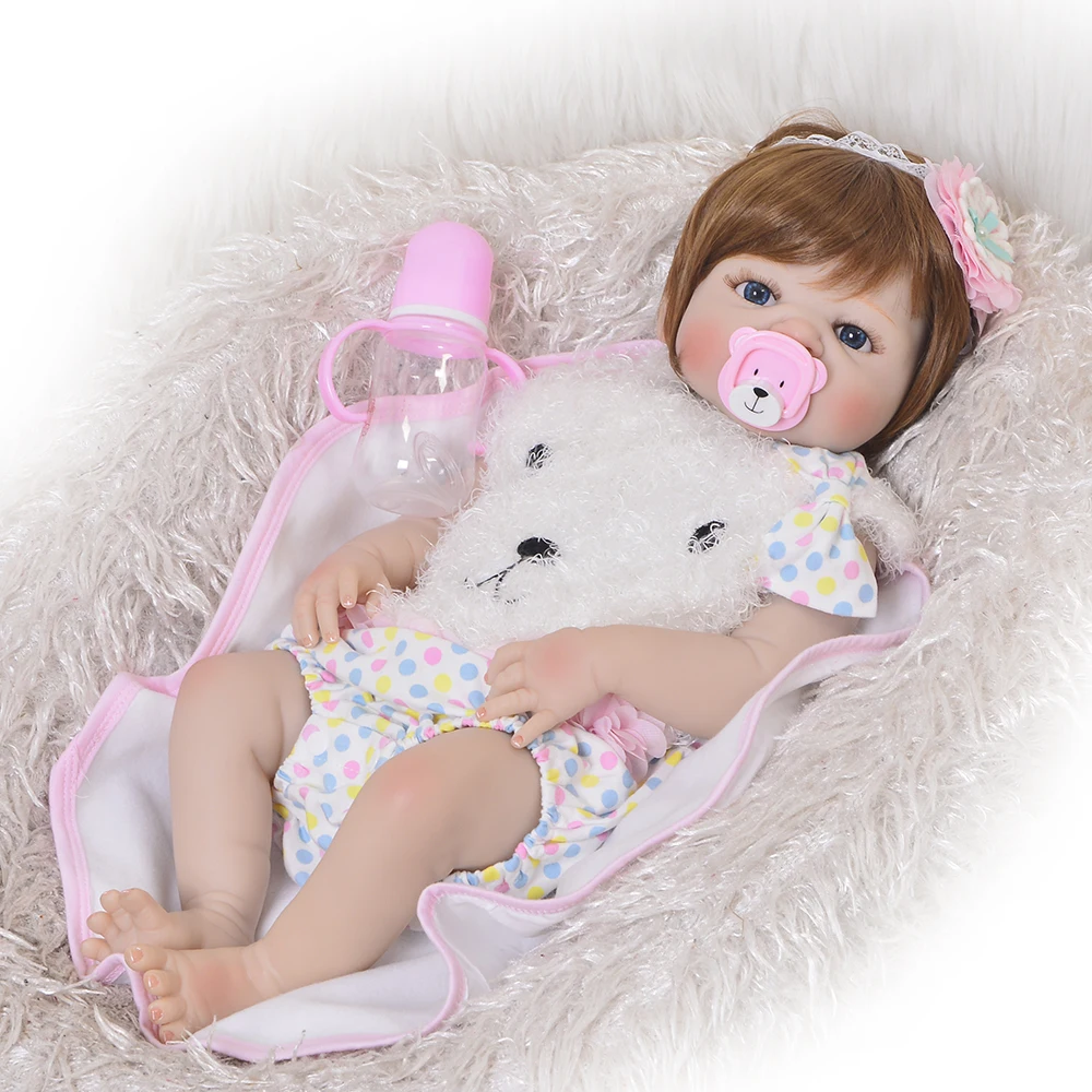 

Lovely 23'' Bebes reborn Full Silicone Baby Girl Dolls Fashion real alive baby Newborn Doll oyuncak bebek child gift toy doll