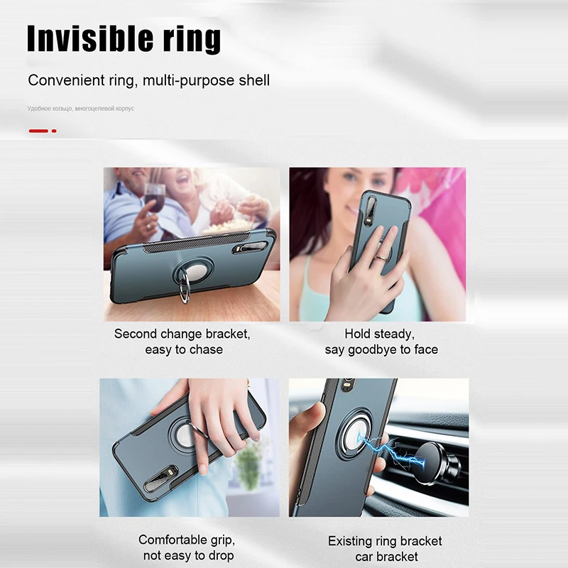 Shockproof Armor Soft Silicone Bumper Case For Huawei P Smart Plus Hard Cover P20 P30 Lite Pro 360 Metal Ring Holder |