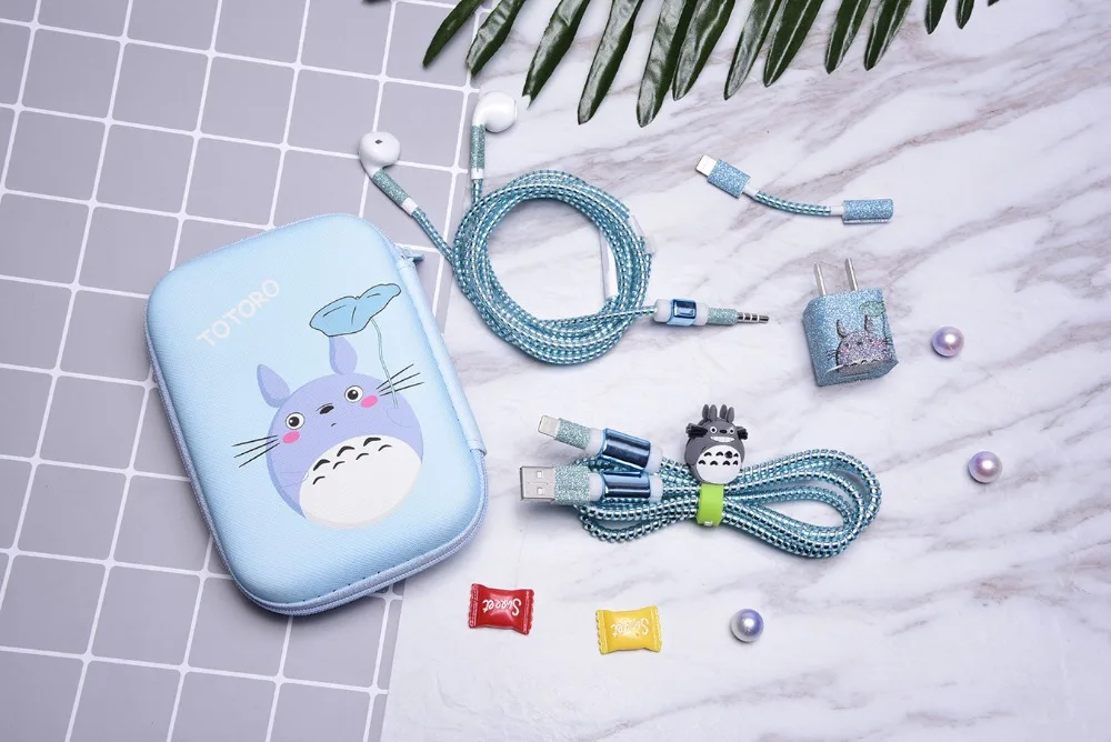 1,5 м милый мультфильм USB кабель наушники протектор набор с кабелем Стикеры для намотки Спиральный шнур протектор для iphone 5 6 6s 7 8plus