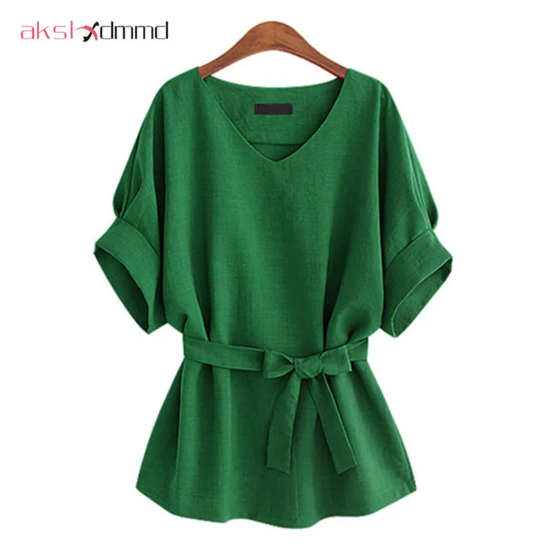 Женская льняная рубашка с короткими рукавами Повседневная Свободная блузка