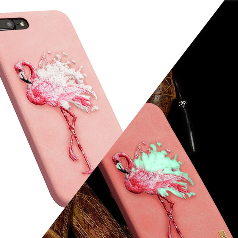 Блестящая Серия милый 3D вышивка Фламинго мягкая кожа PU чехол для IPhone X XS XR Max