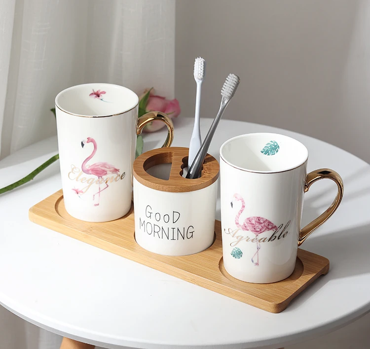 NEWYEARNEW Фламинго один аксессуар или набор для ванной Tumblers стаканчик для зубной щетки спринцовка любовник Купер Валентина Свадебный подарок