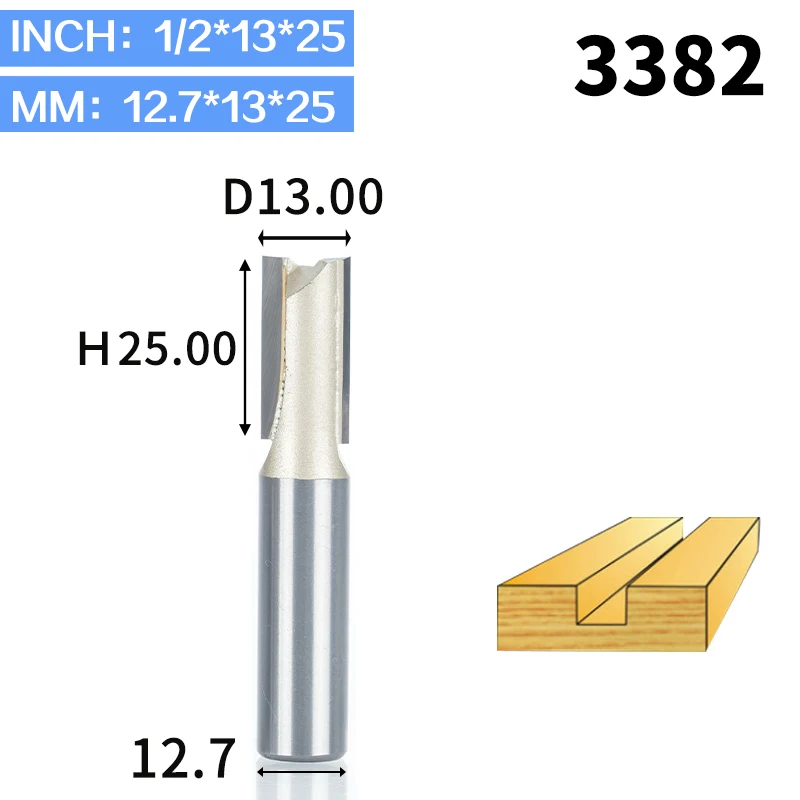 HUHAO 1pcs 1/2"Shank 2 flute straight bit Woodworking Tools Router Bits for Wood Tungsten Carbide endmill milling cutter - Длина режущей кромки: 3382