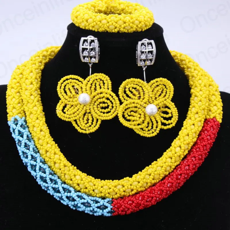 Модные украшения Цепочки и ожерелья установлен желтый кристалл Африки Нигерии