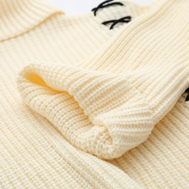 OMCHION Pull Femme 2018 Winter Turtleneck Flare Sleeve Sweater Women Casual Oversized Lace Up Pullover Korean Jumper LMM131 | Женская