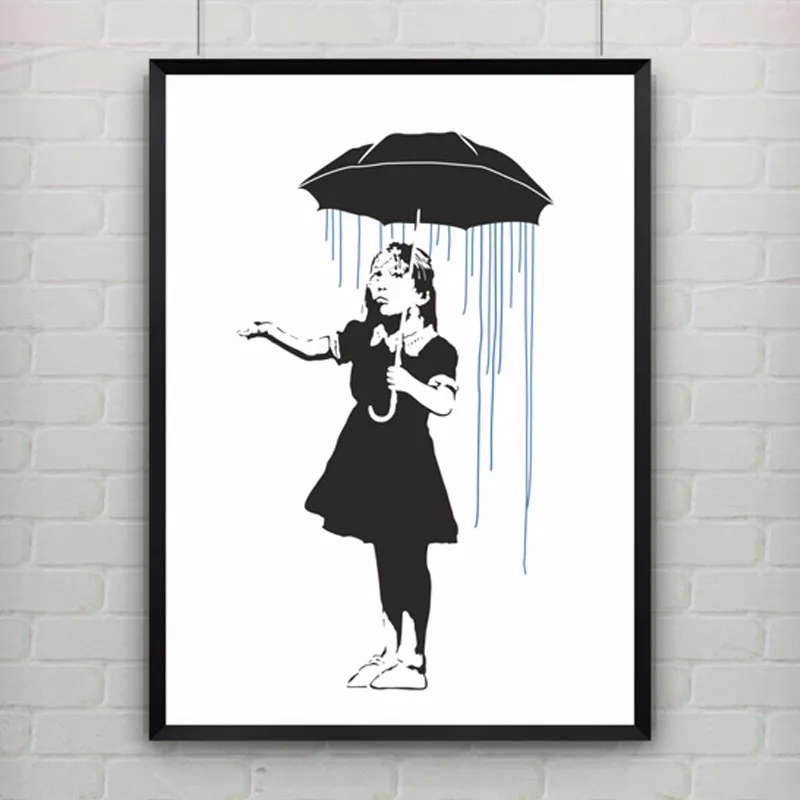 Длинный путь домой по Banksy Печать Граффити Арт девушка с зонтиком стены искусства