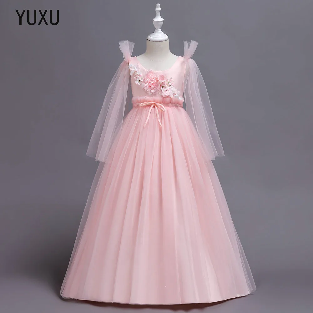 Gold Girls Sleeveless lace appliques Flower Girl Dress Christmas Tutu Dresses Princess Pageant Wedding Party | Детская одежда и