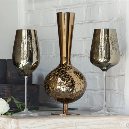 High end luxury wine set gold silver electroplated goblet crystal red model room decoration | Дом и сад