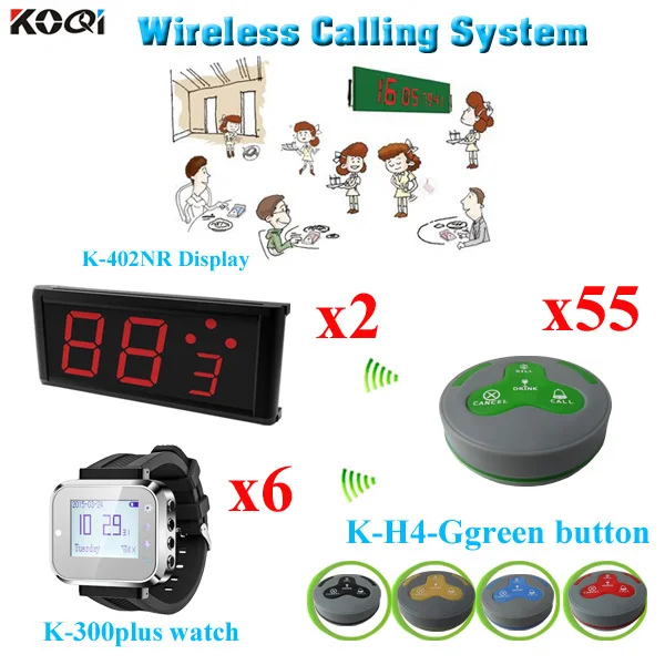 

Restaurant Call System Restaurant Customer Ordering Equipment Popular Set(2 display receiver+ 6 watch +55 table bell button)
