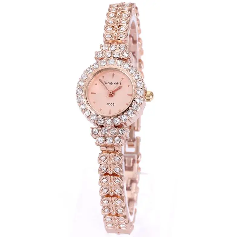 King Girl royal rose gold bracelet watch women top brand unique full crystal diamonds for ladies quartz round free shipping | Наручные