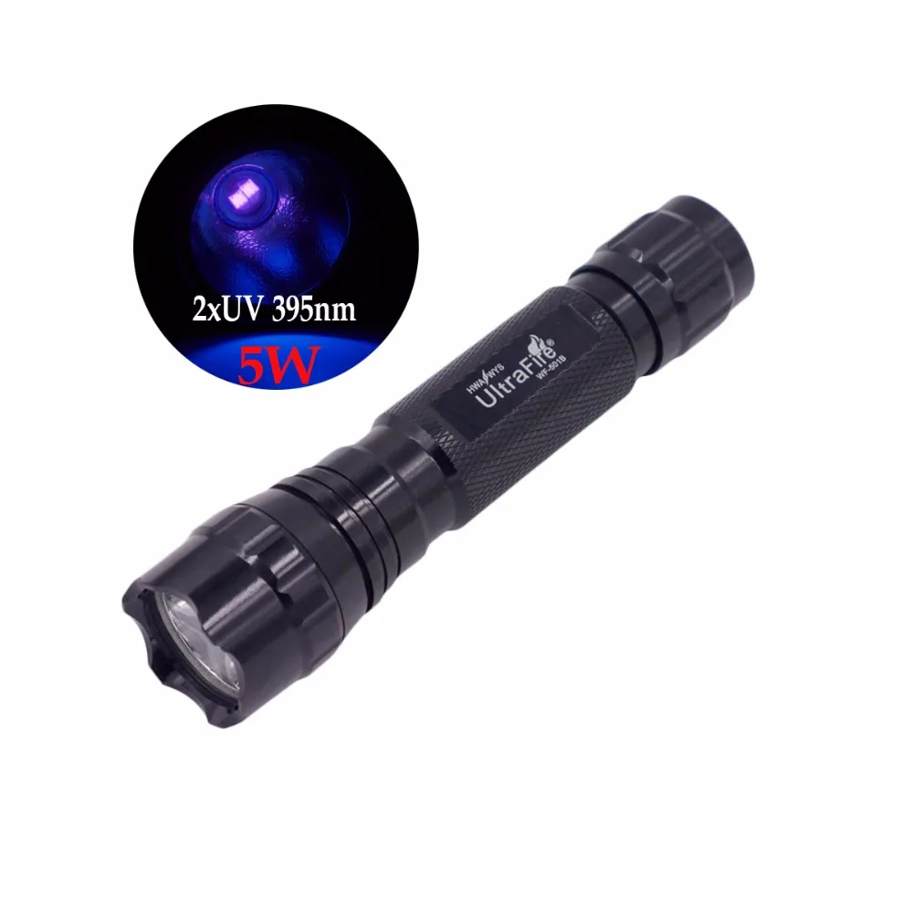 Новый WF 501B ультрафиолетового 2 ядерный 395nm 5 Вт УФ 1 режим OP светодиодный фонарик