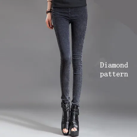 Diamond pattern Зимние Бархатные теплые леггинсы, штаны для фитнеса, джинсы, джеггинсы, Стрейчевые тонкие флисовые брюки-карандаш, женские черные леггинсы с эластичной резинкой на талии - Цвет: Diamond pattern