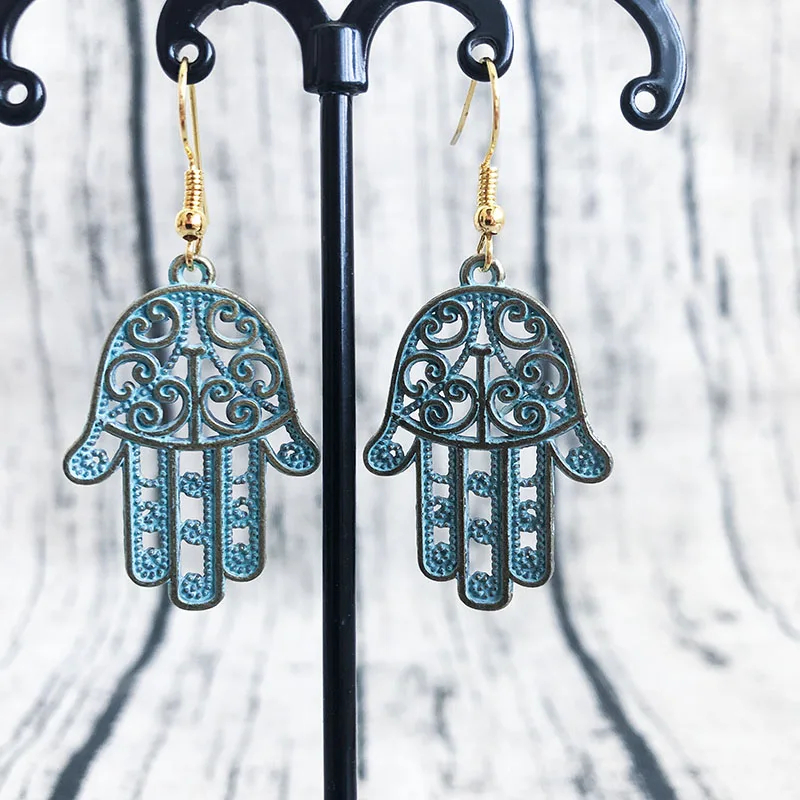 Jhumki винтажные Бронзовые женские серьги с лунным цветком в форме руки, хиппи, цыганский родовой, пакистанский, этнический, милый, ювелирное изделие для женщин