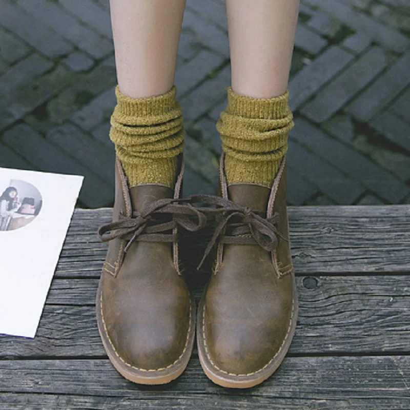 Японские студенческие женские хлопковые носки одноцветные скрученные шерстяные