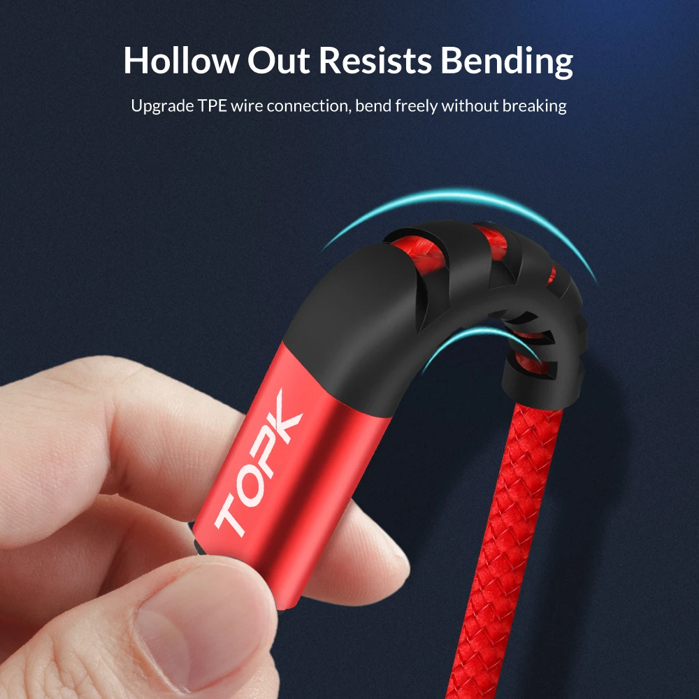 TOPK usb type C кабель 3 м для samsung S9 S8 USB мобильный телефон Быстрая зарядка Oneplus 6t Xiao mi Red