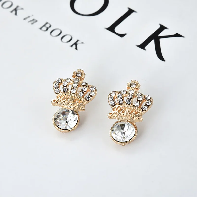 Серебро/золото Цвет Корона Серьги гвоздики для женщин Кристалл Rhinestone кубический