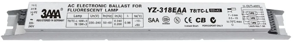 3AAA YZ-118EAA YZ-318EAA YZ-418EAA T8/TC-L 220V 1*18W 4*18 Вт T8 электронный балласт для T8 люминесцентная лампа рекламы светильник коробка