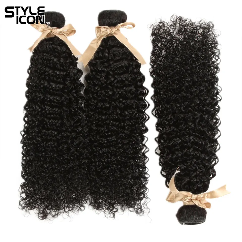 Styleicon Курчавые Кудрявые пучки с фронтальной Non Remy человеческие волосы закрытием