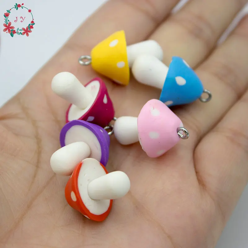 30pcs/lot Polymer Clay Mushroom Craft Handmade with EYE Screw DIY Cartoon Home Decor Ornament 20mm Appliques Charms | Дом и сад