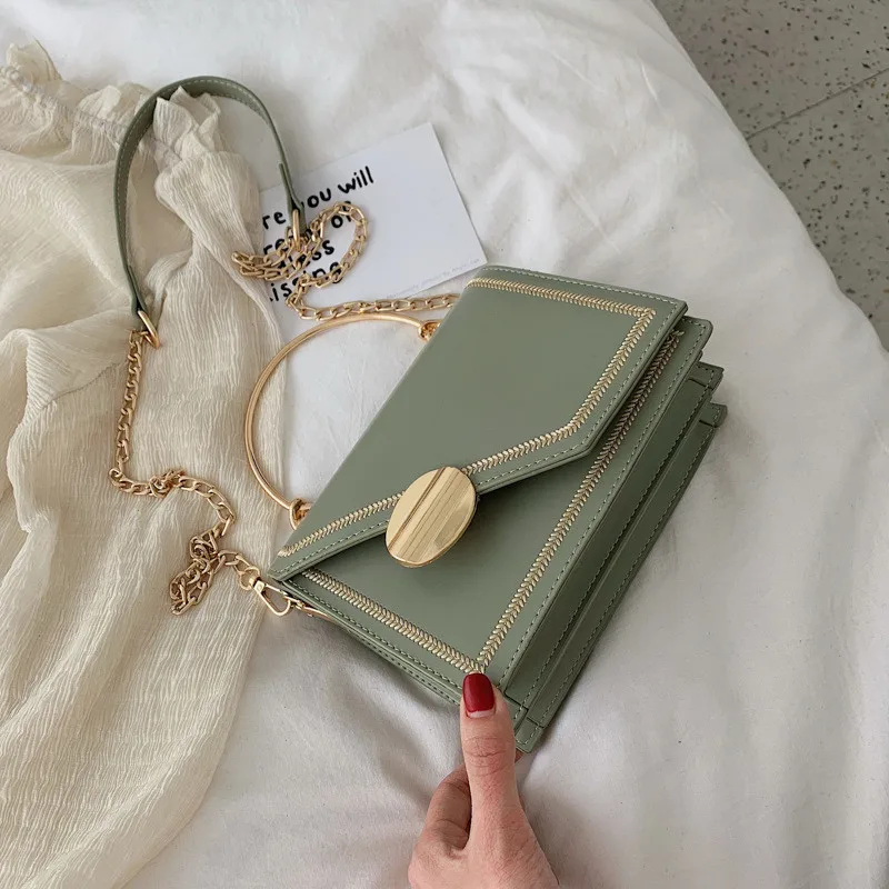 Маття зеленый из искусственной кожи цепи дизайнерские сумки через плечо Для