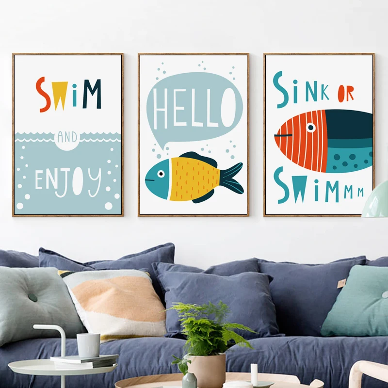 Картина на холсте с абстрактными рисунками 07 г|ocean fish|picture wallprint poster |