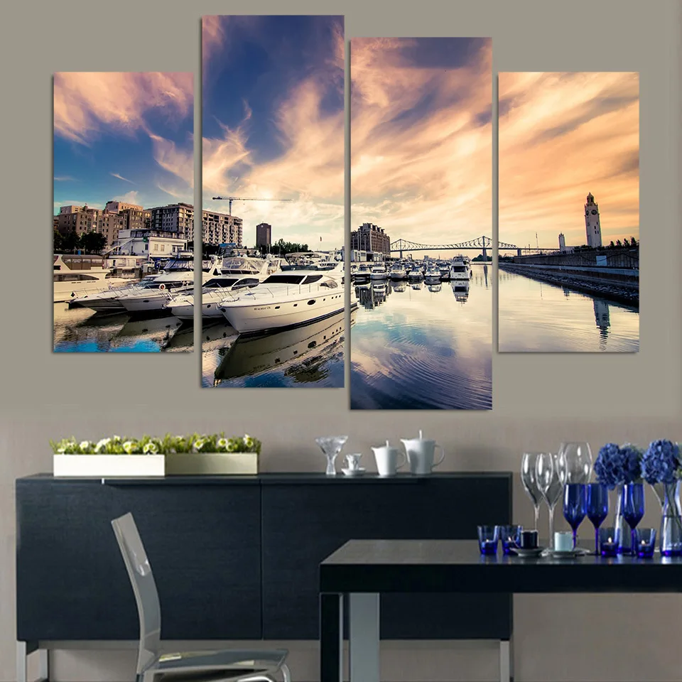 Wall Art Canvas Paintings Framework Living Room Home Decor 4 Pieces Flowers Abstract Pictures HD Prints Beautiful Posters | Дом и сад