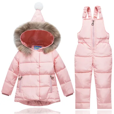 pink 2 шт. Детский пуховик для маленьких девочек Комплекты одежды для мальчиков зима теплая с капюшоном для новорожденных зимние 90% белая утка вниз От 1 до 3 лет - Цвет: pink